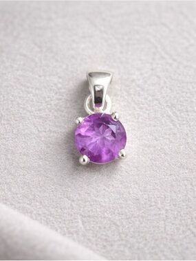 Petite Amethyst Round Prong Set Pendant |February Birthdtone New #596